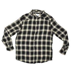 YOUNGLA Men's Regular Size XXL Black & White Plaid Snap Button Down Shirt